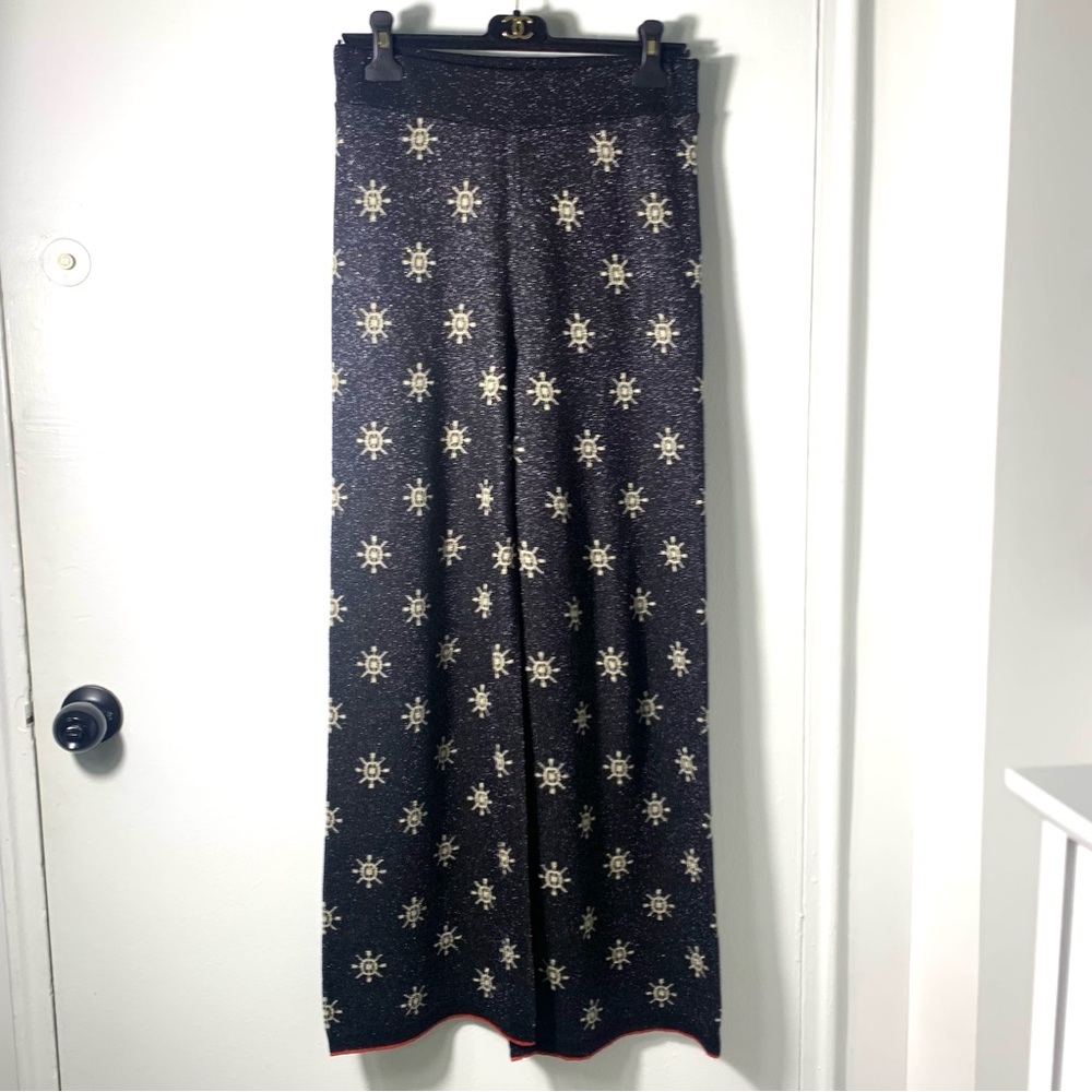 Zara Black Metallic Thread Wide Leg‎ Pants With a Boho Wibe Size M #Boho